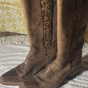 Johnny Ringo Brown Leather Women's Boots with Leopard Print Detail 9B